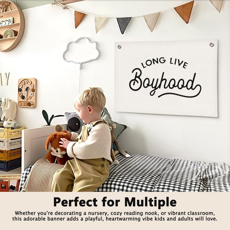 ETVISO Long Live Boyhood Minimalist Boys Room Decor - Linen Banner Wall Hanging Canvas Banner Flag Decor for Toddler Boy Bedroom Nursery Playroom - Image 5
